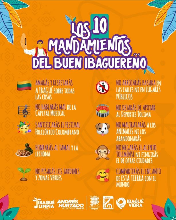 Si un buen ibaguereño quieres ser, los 10 mandamientos debes aprender, para que en fiestas un buen comportamiento puedas tener