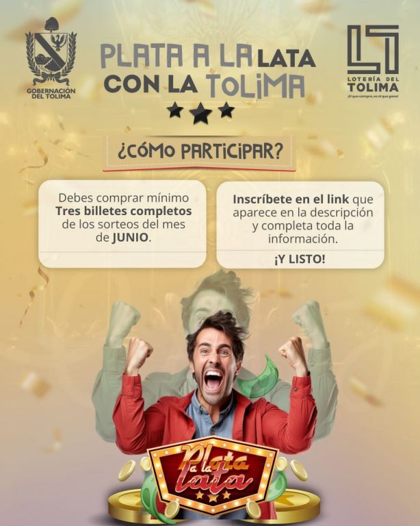 #PlataALaLata | Si muchos premios quieres ganar, la Lotería del Tolima debes comprar y en Plata a la Lata los debes registrar