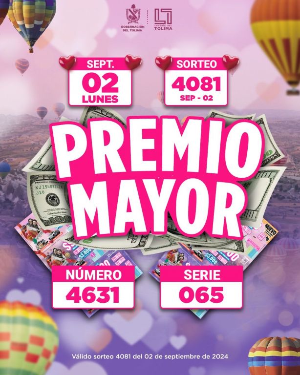 Este es el resultado de la Lotería del Tolima, del lunes 2 de septiembre de 2024