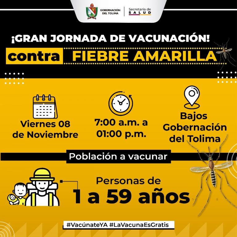 Se intensifica vacunación contra la fiebre amarilla en el Tolima