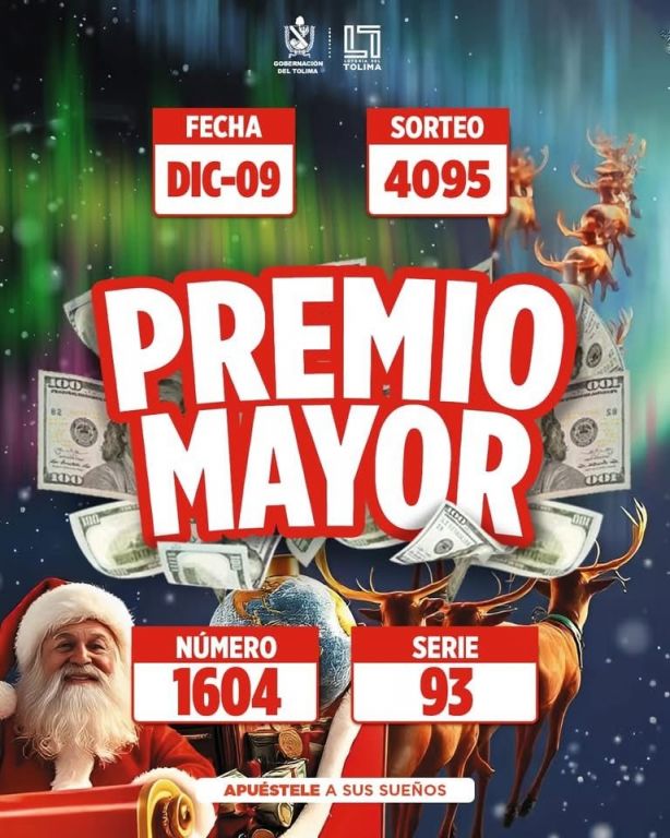 Resultados de la Lotería del Tolima, sorteo 4095 del 9 de diciembre del 2024