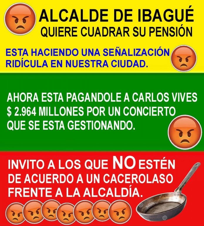 Promueven nuevo "cacerolazo" contra alcalde de Ibagué