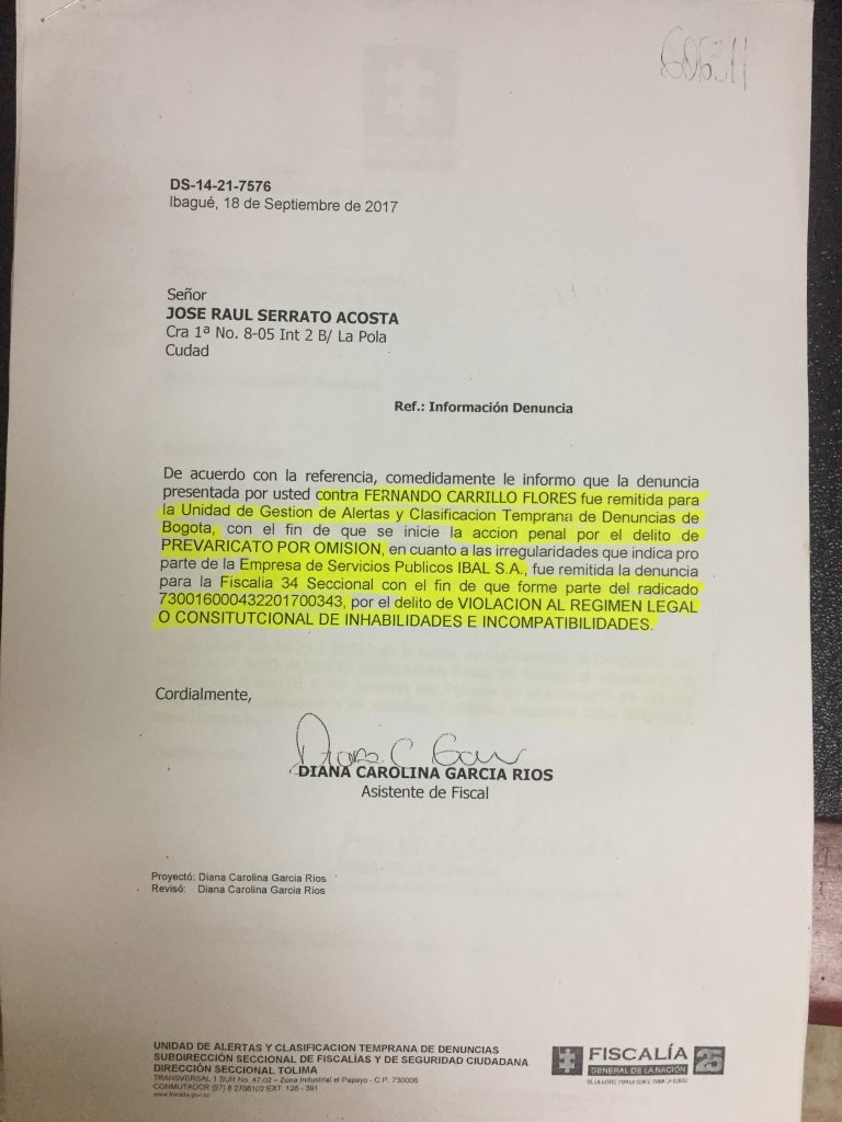 Copia: Denuncio penal en contra del Procurador General de la Nacion. Fernando Carrillo Flores. Cambioin 